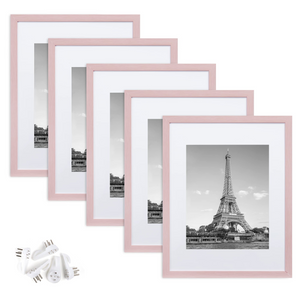 upsimples 11x14 Picture Frame Set of 5, Display Pictures 8x10 with Mat or 11x14 Without Mat,Wall Gallery Photo Frames, Pink