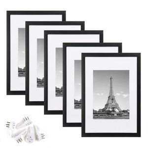 upsimples 8x12 Picture Frame Set of 5,Display Pictures 6x8 with Mat or 8x12 Without Mat,Wall Gallery Photo Frames,Black