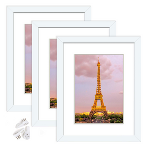 upsimples 8.5x11 Picture Frame Set of 3, Made of High Definition Glass for 6x8 with Mat or 8.5x11 Without Mat, Wall Mounting Photo Frames, White