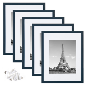 upsimples 11x14 Picture Frame Set of 5, Display Pictures 8x10 with Mat or 11x14 Without Mat,Wall Gallery Photo Frames, Navy Blue