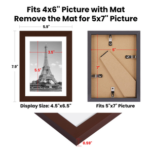 upsimples 5x7 Picture Frame Set of 10, Display Pictures 4x6 with Mat or 5x7 Without Mat, Multi Photo Frames Collage for Wall or Tabletop Display, Brown