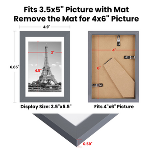 upsimples 4x6 Picture Frame Set of 10, Display Pictures 3.5x5 with Mat or 4x6 Without Mat, Multi Photo Frames Collage for Wall or Tabletop Display, Dark Gray