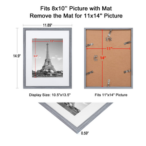upsimples 11x14 Picture Frame Set of 5, Display Pictures 8x10 with Mat or 11x14 Without Mat,Wall Gallery Photo Frames, Ash Gray