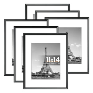 Upsimples 11x14 Matted to 8x10 Linear Gallery Wall Picture Frame, Black, Set of 6