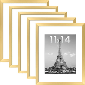 upsimples 11x14 Picture Frame Set of 5,Display Pictures 8x10 with Mat or 11x14 Without Mat,Wall Gallery Photo Frames,Gold