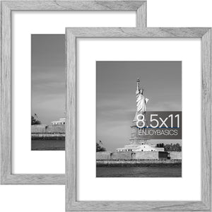ENJOYBASICS 8.5 x 11 Picture Frame, Display Poster 6x8 with Mat or 8.5x11 Without Mat, Wall Gallery Photo Frames, Gray, 2 Pack