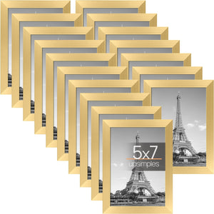 upsimples 5x7 Picture Frame with Real Glass, Bulk Photo Frames for Wall or Tabletop Display, Set of 17, Gold