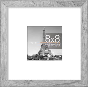 upsimples 8x8 Picture Frame, Display Pictures 4x4 with Mat or 8x8 Without Mat, Wall Hanging Photo Frame, Gray, 1 Pack