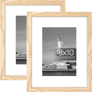 ENJOYBASICS 8x10 Picture Frame, Display Poster 5x7 with Mat or 8x10 Without Mat, Wall Gallery Photo Frames, Natural, 2 Pack