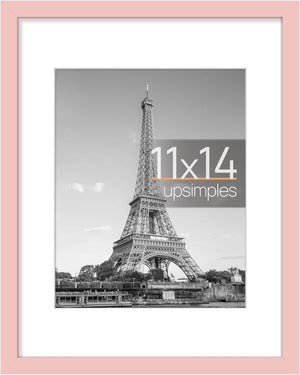 upsimples 11x14 Picture Frame, Display Pictures 8x10 with Mat or 11x14 Without Mat, Wall Hanging Photo Frame, Pink, 1 Pack