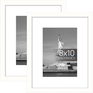 ENJOYBASICS 8x10 Picture Frame, Display Poster 5x7 with Mat or 8x10 Without Mat, Wall Gallery Photo Frames, White, 2 Pack