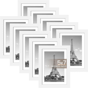 upsimples 5x7 Picture Frame Set of 10, Display Pictures 4x6 with Mat or 5x7 Without Mat, Multi Photo Frames Collage for Wall or Tabletop Display, White