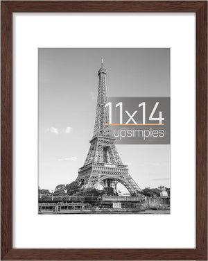 upsimples 11x14 Picture Frame, Display Pictures 8x10 with Mat or 11x14 Without Mat, Wall Hanging Photo Frame, Brown, 1 Pack