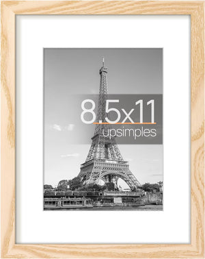 upsimples 8.5x11 Picture Frame, Display Pictures 6x8 with Mat or 8.5x11 Without Mat, Wall Hanging Photo Frame, Natural, 1 Pack