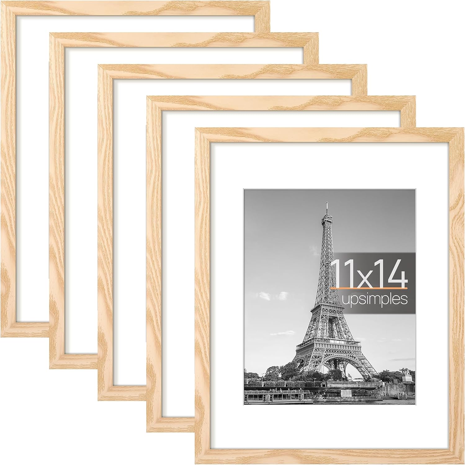 upsimples 11x14 Picture Frame Set of 5, Display Pictures 8x10 with Mat or  11x14 Without Mat, Wall Gallery Photo Frames, Black