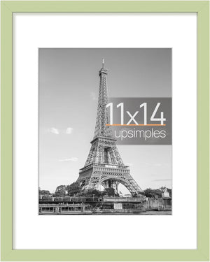 upsimples 11x14 Picture Frame, Display Pictures 8x10 with Mat or 11x14 Without Mat, Wall Hanging Photo Frame, Green, 1 Pack