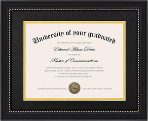 upsimples 11x14 Diploma Frame with High Definition Glass, Display 8.5x11 Certificate with Black over Gold Mat, Degree Document Frame for Wall and Tabletop, Black with Gold Beads, 1 Pack