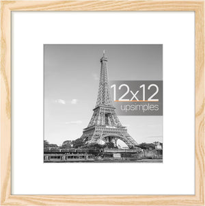 upsimples 12x12 Picture Frame, Display Pictures 8x8 with Mat or 12x12 Without Mat, Wall Hanging Photo Frame, Natural, 1 Pack