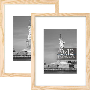 ENJOYBASICS 9x12 Picture Frame, Display Poster 6x8 with Mat or 9x12 Without Mat, Wall Gallery Photo Frames, Natural, 2 Pack