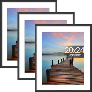20x24 Poster Frame 3 Pack, Picture Frames with Detachable Mat for 16x20 Prints, Horizontal and Vertical Hanging Hooks for Wall Mounting, Charcoal Gray Photo Frame for Gallery Home Décor