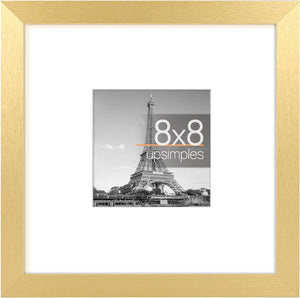 upsimples 8x8 Picture Frame, Display Pictures 4x4 with Mat or 8x8 Without Mat, Wall Hanging Photo Frame, Gold, 1 Pack