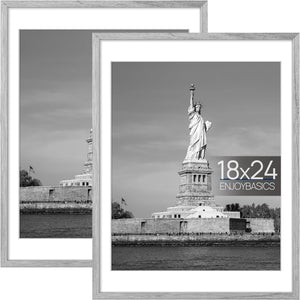 ENJOYBASICS 18x24 Picture Frame, Display Poster 16x20 with Mat or 18 x 24 Without Mat, Wall Gallery Photo Frames, Gray, 2 Pack