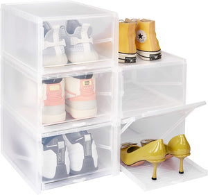 ENJOYBASICS Shoe Storage Boxes, 5 Pack Clear Shoe Boxes Stackable, Space Saving Organizer Box for Sneaker Storage, Shoe Display Case, Easily Pull-out, Fit up to US Size 9 Women, Size 10 Men