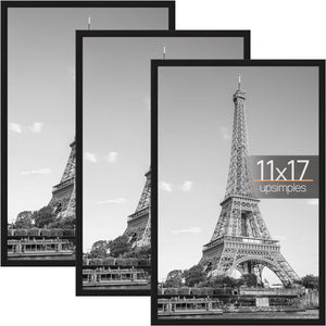 Upsimples 11x17 Picture Frame Black 3 Pack, 11x17 Frame for Horizontal or Vertical Wall Mounting, Scratch-Proof Wall Gallery Poster Frame