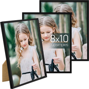 upsimples 8x10 Picture Frame Set of 3, Made of High Definition Glass for 8 x 10 Black Frames, Wall and Tabletop Display Thin Border Photo Frame for Home Décor