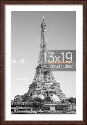 upsimples 13x19 Picture Frame, Display Pictures 11x17 with Mat or 13x19 Without Mat, Wall Hanging Photo Frame, Brown, 1 Pack