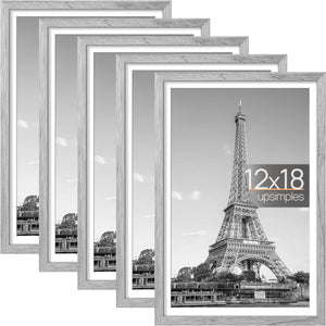 upsimples 12x18 Picture Frame Set of 5, Display Pictures 11x17 with Mat or 12x18 Without Mat, Wall Gallery Photo Frames, Gray