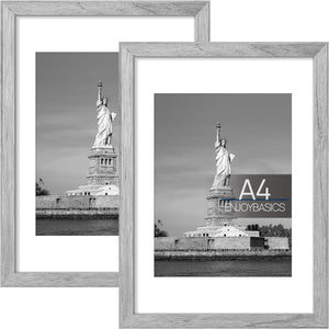 ENJOYBASICS A4 Picture Frame, Display Poster 6x8 with Mat or 8.3x11.7 Without Mat, Wall Gallery Photo Frames, Gray, 2 Pack