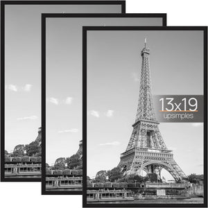upsimples 13x19 Frame Black 3 Pack, Poster Frames 13 x 19 for Horizontal or Vertical Wall Mounting, Scratch-Proof Wall Gallery Picture Frame