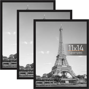 Upsimples 11x14 Picture Frame Black 3 Pack, Frames 11 x 14 for Horizontal or Vertical Wall Mounting, Scratch-Proof Wall Gallery Photo Frame