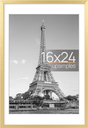upsimples 16x24 Picture Frame, Display Pictures 14x20 with Mat or 16x24 Without Mat, Wall Hanging Poster Frame, Gold, 1 Pack