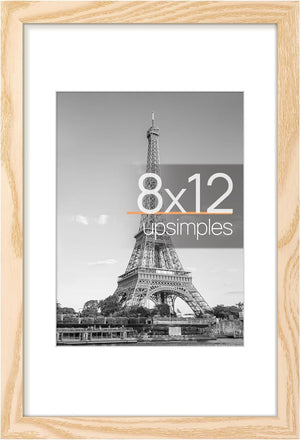 upsimples 8x12 Picture Frame, Display Pictures 6x8 with Mat or 8x12 Without Mat, Wall Hanging Photo Frame, Natural, 1 Pack