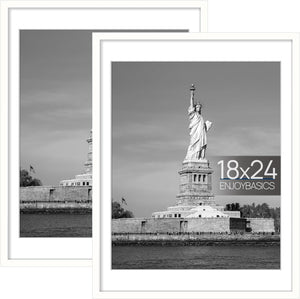 ENJOYBASICS 18x24 Picture Frame, Display Poster 16x20 with Mat or 18 x 24 Without Mat, Wall Gallery Photo Frames, White, 2 Pack