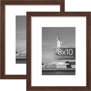 ENJOYBASICS 8x10 Picture Frame, Display Poster 5x7 with Mat or 8x10 Without Mat, Wall Gallery Photo Frames, Brown, 2 Pack