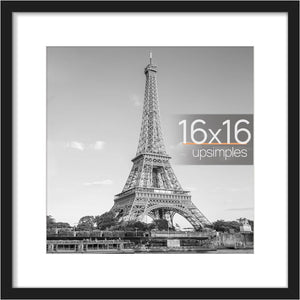 upsimples 16x16 Picture Frame, Display Pictures 12x12 with Mat or 16x16 Without Mat, Wall Hanging Poster Frame, Black, 1 Pack