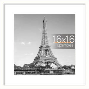 upsimples 16x16 Picture Frame, Display Pictures 12x12 with Mat or 16x16 Without Mat, Wall Hanging Poster Frame, White, 1 Pack