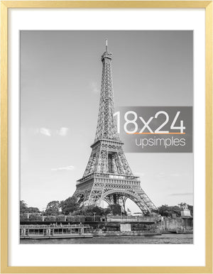 upsimples 18x24 Picture Frame, Display Pictures 16x20 with Mat or 18x24 Without Mat, Wall Hanging Poster Frame, Gold, 1 Pack