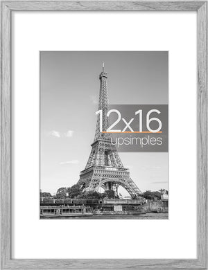 upsimples 12x16 Picture Frame, Display Pictures 8.5x11 with Mat or 12x16 Without Mat, Wall Hanging Photo Frame, Gray, 1 Pack