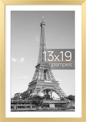 upsimples 13x19 Picture Frame, Display Pictures 11x17 with Mat or 13x19 Without Mat, Wall Hanging Photo Frame, Gold, 1 Pack
