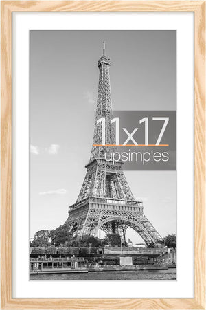 upsimples 11x17 Picture Frame, Display Pictures 9x15 with Mat or 11x17 Without Mat, Wall Hanging Photo Frame, Natural, 1 Pack