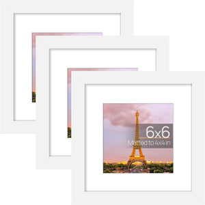 upsimples 6x6 Picture Frame Set of 3, Display Pictures 4x4 with Mat or 6x6 Without Mat, Multi Photo Frames Collage for Wall, White