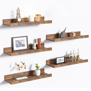 Floating Shelves, Upsimples Home Wood Shelf Wall Mounted, Set of 5, Brown