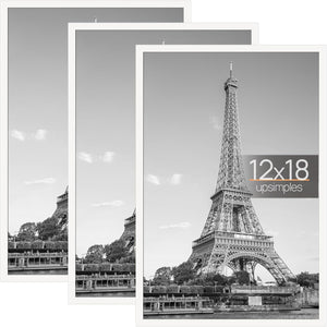 upsimples 12x18 Picture Frame White 3 Pack, Scratch-Proof Poster Frames 12 x 18 for Photo Gallery - Slide-In Strips, Horizontal or Vertical Wall Mounting