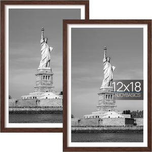 ENJOYBASICS 12x18 Picture Frame, Display Poster 11x17 with Mat or 12 x 18 Without Mat, Wall Gallery Photo Frames, Brown, 2 Pack