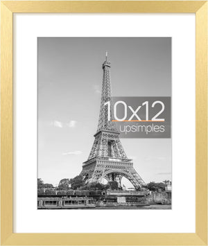 upsimples 10x12 Picture Frame, Display Pictures 7x9 with Mat or 10x12 Without Mat, Wall Hanging Photo Frame, Gold, 1 Pack