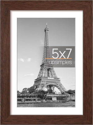 upsimples 5x7 Picture Frame, Display Pictures 4x6 with Mat or 5x7 Without Mat, Wall Hanging Photo Frame, Brown, 1 Pack